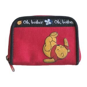 Vintage Disney Winnie the POOH Embroidered Canvas Zip Wallet Y2K Red Blue